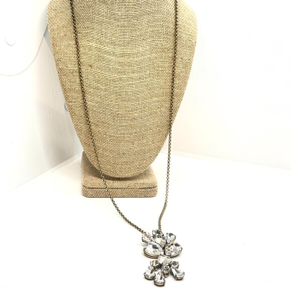 J. CREW CLEAR RHINESTONE CRYSTAL PENDANT NECKLACE GOLD TONE STATEMENT BLING LONG - Picture 1 of 15